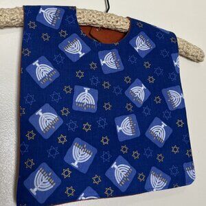 Bib for Baby or Toddler - Hanukkah blue Menorah candles star